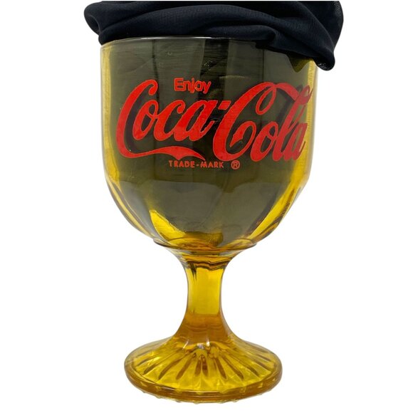 Vtg Coca Cola COKE Goblet Amber Heavy Stemmed Schooner Drinking Glass Drinkware - Picture 2 of 13